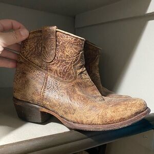 Corral Brown Embossed Leather Ankle Boots